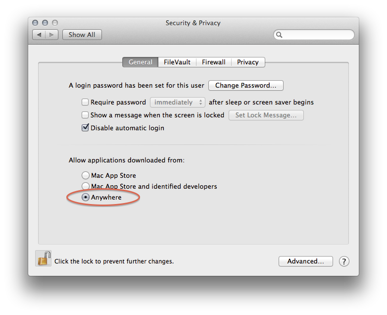 Mac change security